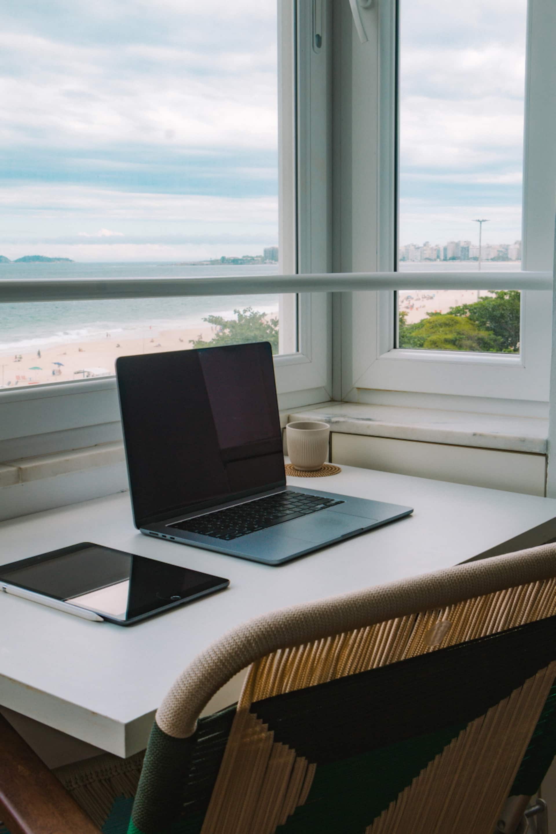 Workspace desk with ocean view