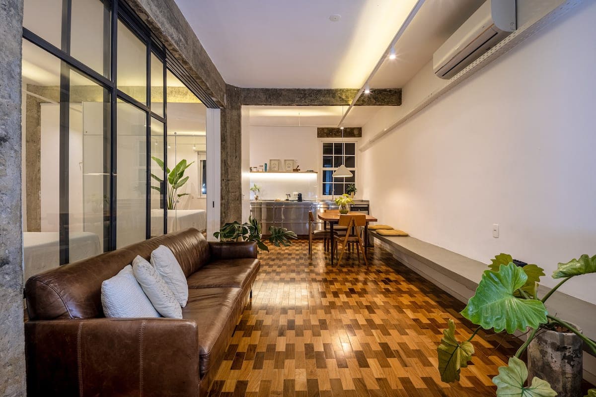 Living room with leather sofa
